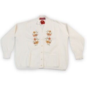 PITLOCHRY Sweater Womens 44 White Floral Cardigan Granny Cottage Core‎